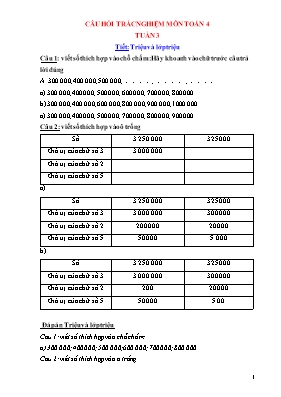 Câu hỏi trắc nghiệm môn Toán 4 - Tuần 3